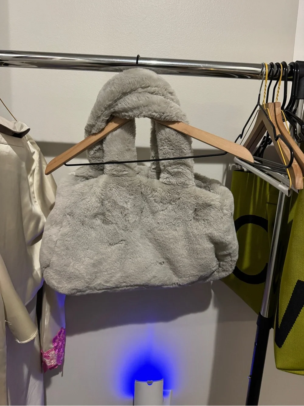 Nike Grey and White Plush Tote Bag